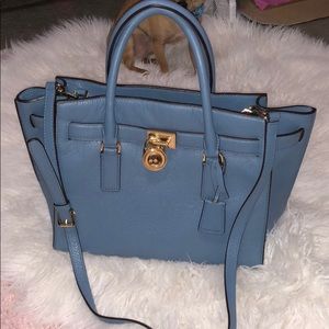 Michael kors purse baby blue handbag over shoulder